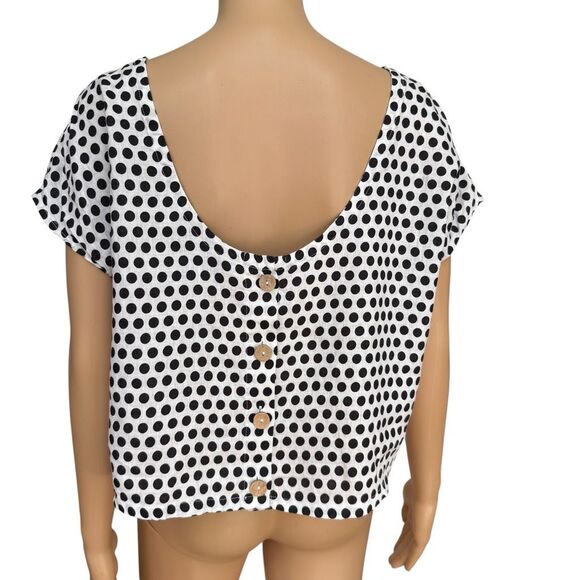 Cynthia Rowley Crop Top blouse 100% Linen Polka Dot button back detail sz M - Picture 3 of 6